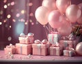 Gifts on a table with balloons babyshower Royalty Free Stock Photo