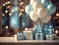 Gifts on a table with balloons babyshower Royalty Free Stock Photo