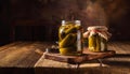 gherkins in a glass. Pickles. Salted Cucumbers Royalty Free Stock Photo