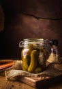 gherkins in a glass. small marinated pickles Royalty Free Stock Photo