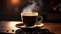 Steaming brew of coffee, sitting on a dark table to emphasize the steam coming from the coffee Royalty Free Stock Photo