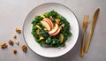 Generated imaKale apple walnut salad on a white dinner plate vinaigrettege Royalty Free Stock Photo