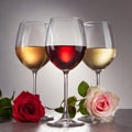 Three wine glasses over white background. White wine, rose, and red. Royalty Free Stock Photo