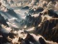 Generated image Cloud-covered mountain tops, Royalty Free Stock Photo