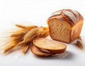Wheat bread and Wheat. A wheat bread and shock of wheat on a white background Royalty Free Stock Photo