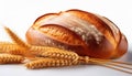 Wheat bread and Wheat. A wheat bread and shock of wheat on a white background Royalty Free Stock Photo