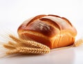 Wheat bread and Wheat. A wheat bread and shock of wheat on a white background Royalty Free Stock Photo