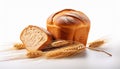 Wheat bread and Wheat. A wheat bread and shock of wheat on a white background Royalty Free Stock Photo