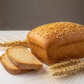 Wheat bread and Wheat. A wheat bread and shock of wheat on a white background Royalty Free Stock Photo
