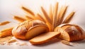 Wheat bread and Wheat. A wheat bread and shock of wheat on a white background Royalty Free Stock Photo