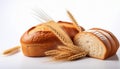 Wheat bread and Wheat. A wheat bread and shock of wheat on a white background Royalty Free Stock Photo