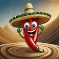 Happy cartoon chili peppers wearing sombreros Royalty Free Stock Photo
