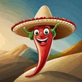 Happy cartoon chili peppers wearing sombreros Royalty Free Stock Photo
