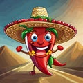 Happy cartoon chili peppers wearing sombreros Royalty Free Stock Photo
