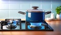Pot on the gas stove. Cooking on a gas stove Royalty Free Stock Photo