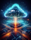 Cloud computing technology concept as a 3D render illustration of a futuristic server room Royalty Free Stock Photo