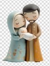 Cartoon 3d minimlistic image of Virgin Mary and St. Joseph with baby Jesus in their arms. Royalty Free Stock Photo