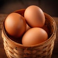 Eggs in and out of bamboo basket Royalty Free Stock Photo