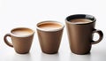 Coffee cup sizes isolated on white background. Royalty Free Stock Photo