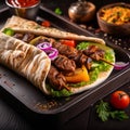Kebab Fast Food Dish. A fast food dish of Kebab on a tray. Royalty Free Stock Photo