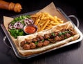 Kebab Fast Food Dish. A fast food dish of Kebab on a tray. Royalty Free Stock Photo