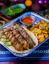 Kebab Fast Food Dish. A fast food dish of Kebab on a tray. Royalty Free Stock Photo