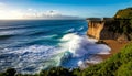 Wave Breaking on the Ocean with Cliffs and Beach Erosion Royalty Free Stock Photo