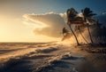 Landscape view of beach and sea with palm trees. Generative AI Royalty Free Stock Photo