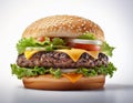 Juicy burger. Big and Juicy cheese burger on a white background Royalty Free Stock Photo