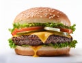 Juicy burger. Big and Juicy cheese burger on a white background Royalty Free Stock Photo