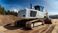 Yellow excavator on a construction site against blue sky Royalty Free Stock Photo