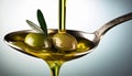 Olive oil over spoon with branch and olive Royalty Free Stock Photo