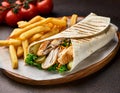 Shawarma wrap with chicken, fries and pickles Royalty Free Stock Photo