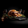 Generated imageGolden Perfection: Turkey Served with Elegant Style on black background Royalty Free Stock Photo