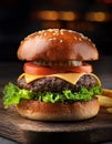 Hamburger. Burger with cheese,lettuce and tomato Royalty Free Stock Photo