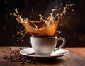 Coffee splash. Cup of spilling coffee creating splash Royalty Free Stock Photo