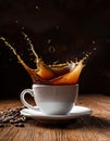 Coffee splash. Cup of spilling coffee creating splash Royalty Free Stock Photo