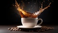 Coffee splash. Cup of spilling coffee creating splash Royalty Free Stock Photo