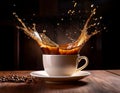 Coffee splash. Cup of spilling coffee creating splash Royalty Free Stock Photo