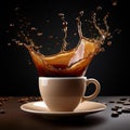 Coffee splash. Cup of spilling coffee creating splash Royalty Free Stock Photo