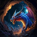 AI Generated Blue Dragon with Orange Underbelly in Lair Royalty Free Stock Photo