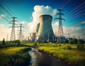 Working nuclear power plant. AI-Generated. Royalty Free Stock Photo