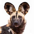 African Wild Dog, isolated on a white background Royalty Free Stock Photo