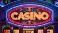 Casino sign neon lights. Bright casino entrance neon lights Royalty Free Stock Photo
