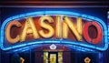 Casino sign neon lights. Bright casino entrance neon lights Royalty Free Stock Photo