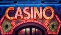 Casino sign neon lights. Bright casino entrance neon lights Royalty Free Stock Photo