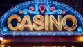 Casino sign neon lights. Bright casino entrance neon lights Royalty Free Stock Photo