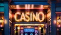 Casino sign neon lights. Bright casino entrance neon lights Royalty Free Stock Photo