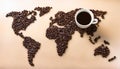 Coffee Beans World Drink. Coffee with beans and a world map Royalty Free Stock Photo