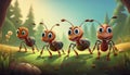 Cartoon Ants Carrying Snacks Royalty Free Stock Photo